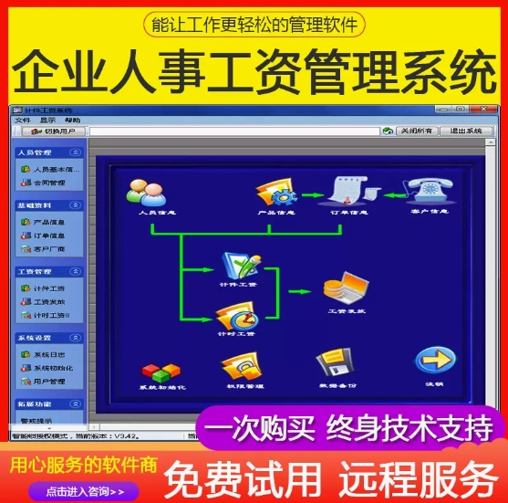 企业人事工资管理系统V3.4单机版 中小企业计时 计件工序统计软件